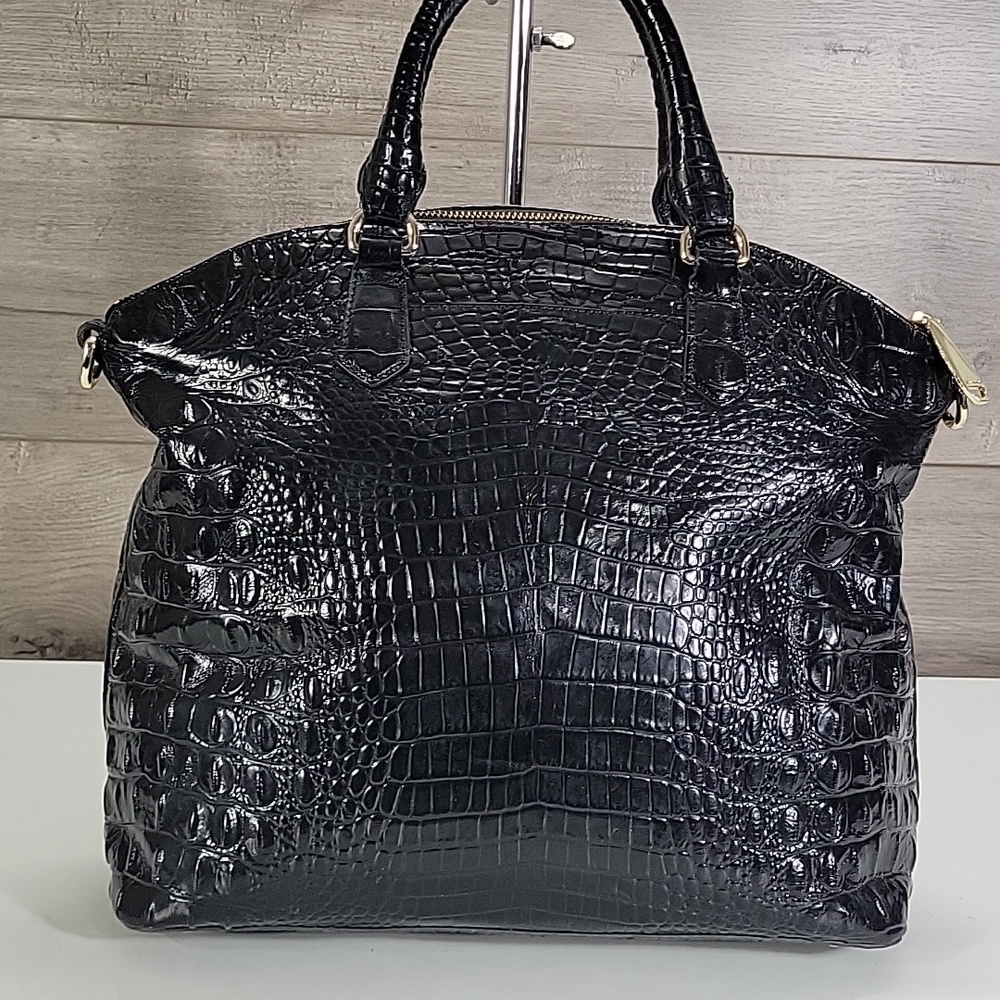Brahmin Black Croc-Embossed Leather Tote Bag - Stylish Women's Handbag - Picture 4 of 15